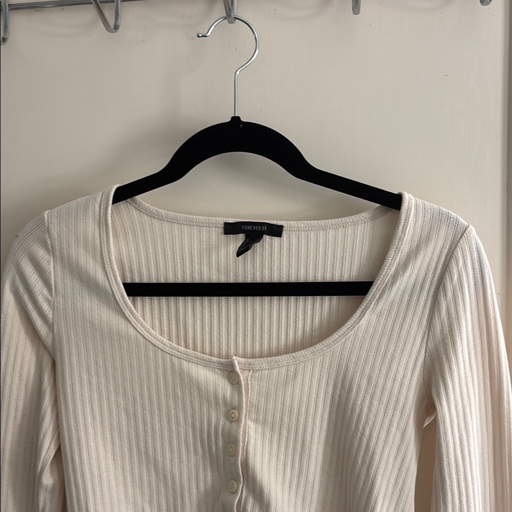 Forever 21 Cream Ribbed Button Down Shirt
